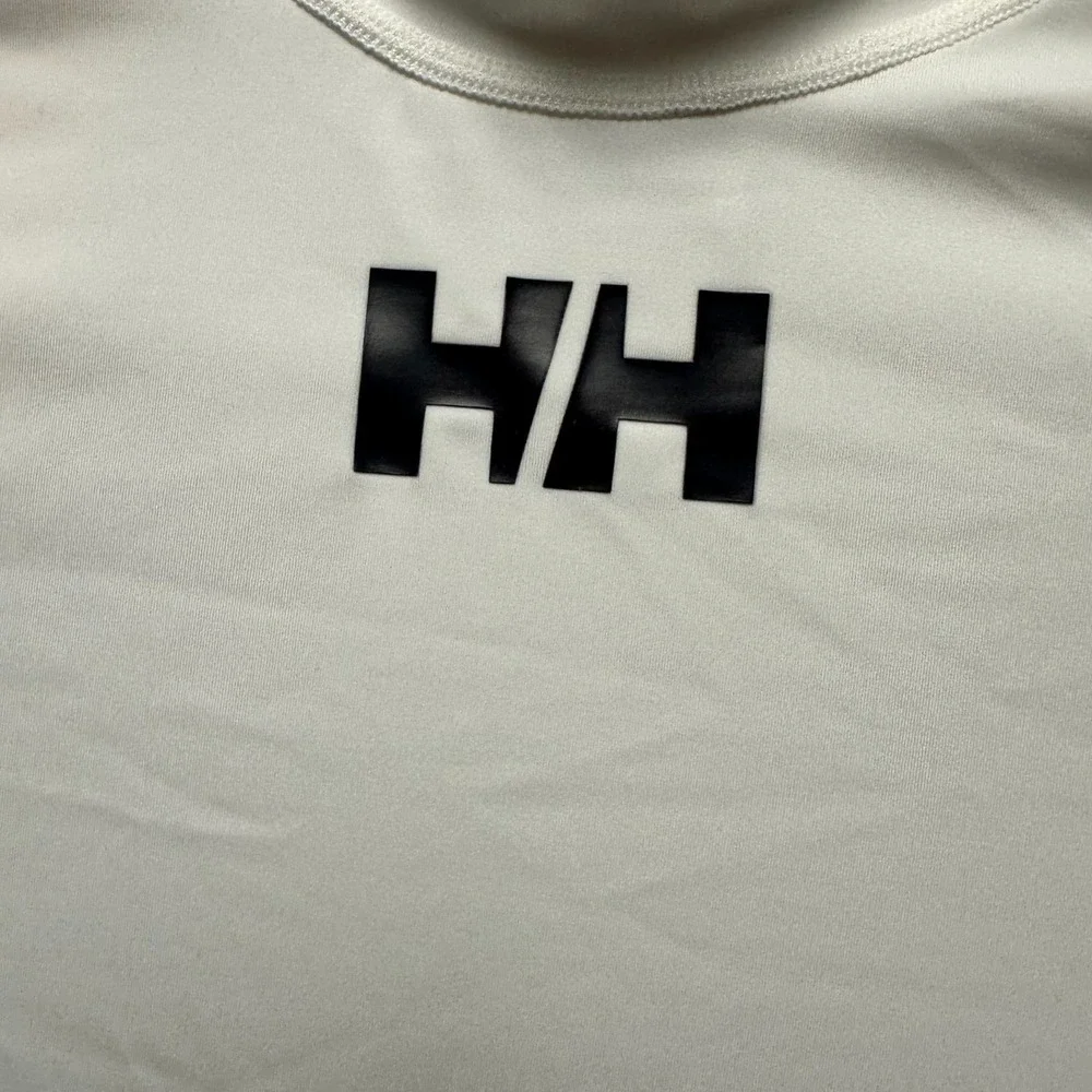 Helly Hansen Mens White Long Sleeve Rash Guard Logo Water Sports Shirt Size L